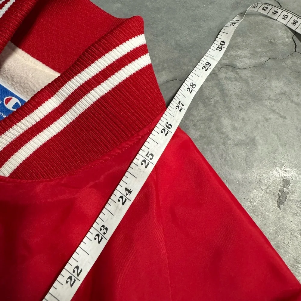 Vintage Champion Red Varsity-Style Men's Bomber Jacket - Picture 5 of 6
